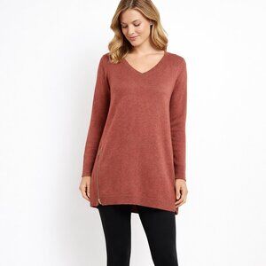 BP V-Neck Knit Sweater with Side Zip Tunic Rust Mauve M